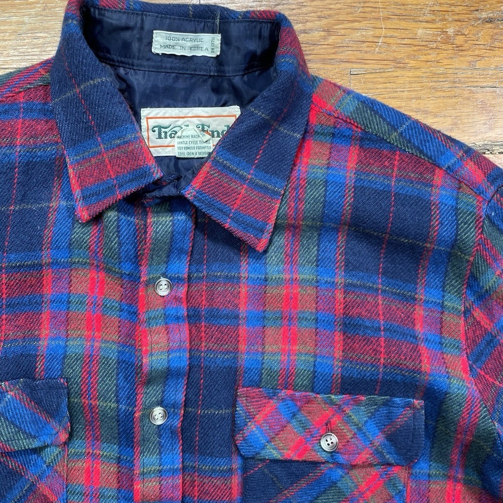 Vtg TrailsEnd 100% Acrylic Red Plaid Checkered Thick Flannel long sleeve Shirt M